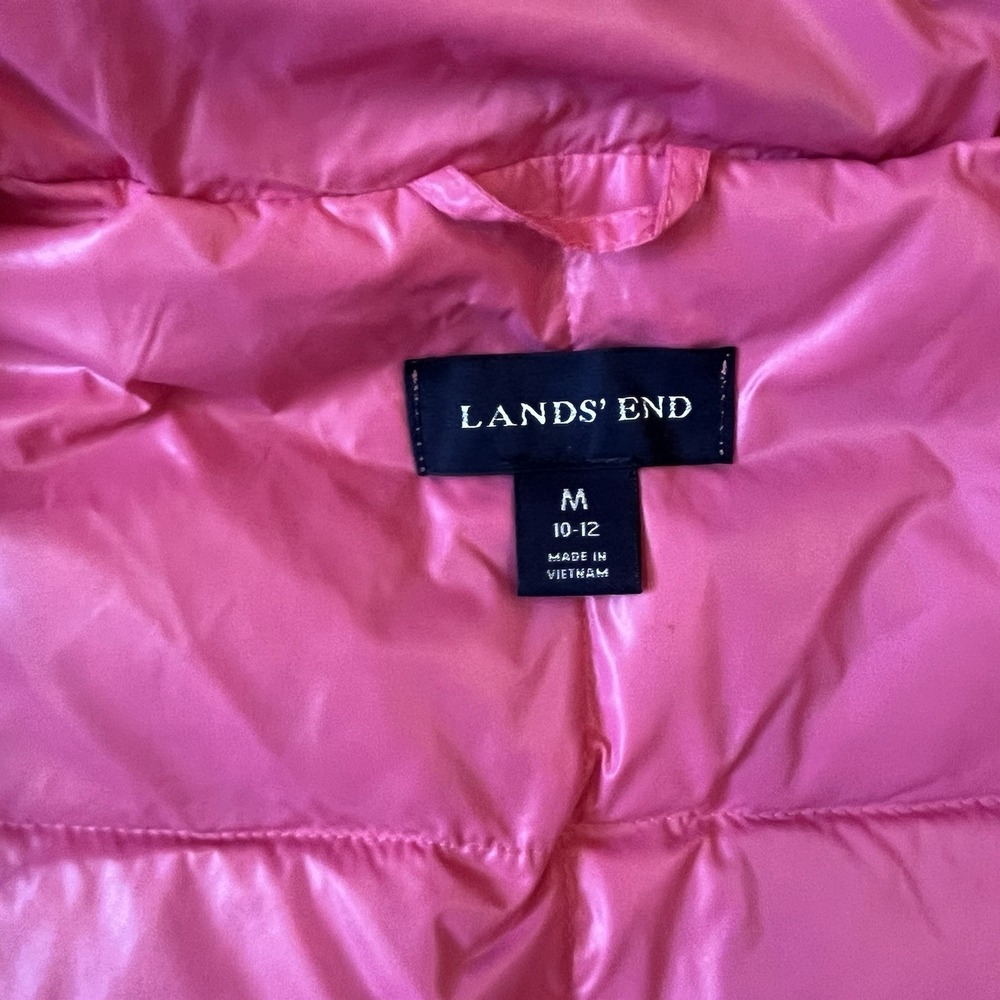 Land's End Quilted Puffer Vest Women's Medium 10/12 Pink Barbiecore Down Filled - Picture 3 of 7